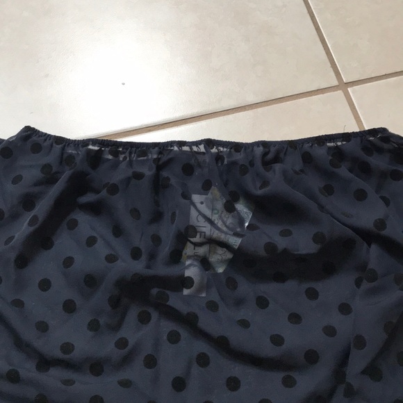 Navy Polka Dot Off the Shoulder Top - Picture 2 of 5